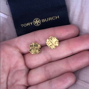 Tory Burch gold large logo ear rings